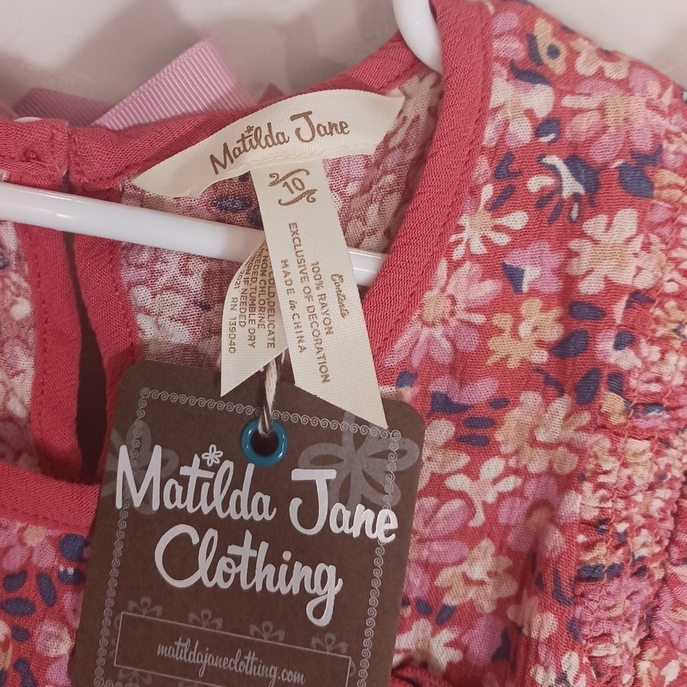 NWT Matilda Jane Girls Size 10 Pink Floral Ruffle Lace Hem Rayon Boutique Top - Picture 7 of 7